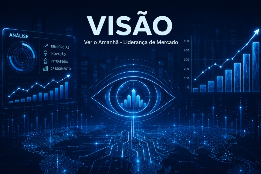 Visão estratégica — horizonte e arranha-céus